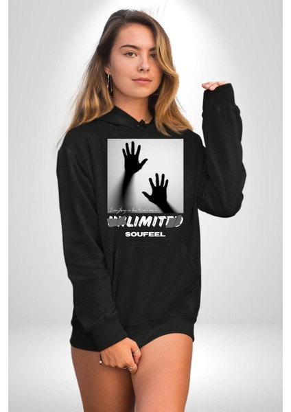 Bu Dünyada Her Şeyin Sınırsız Bir Sayısızlığı Vardır Kadın Erkek Baskılı Üç Iplik Siyah Kapüşonlu Hodie Sweatshirt indirimleri