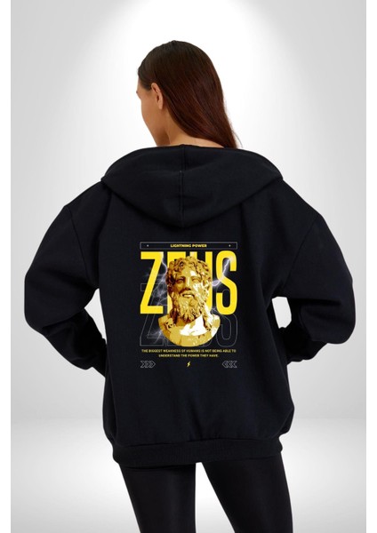 Yunan Tanrısı Zeus Heykel Kadın Erkek Baskılı Fermuarlı Kapüşonlu Hırka Sweatshirt