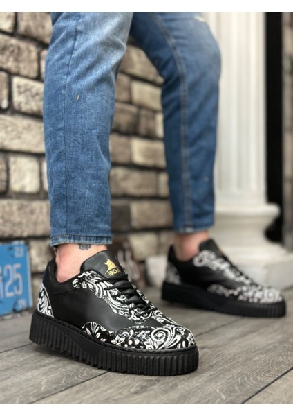 BA0802 Boa Gotik Desenli Siyah Yüksek Taban Erkek Günlük Ayakkabı fiyatları