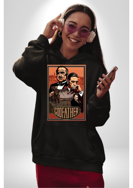 Godfather Italyan Mafyası Kadın Erkek Baskılı Üç Iplik Siyah Kapüşonlu Hodie Sweatshirt