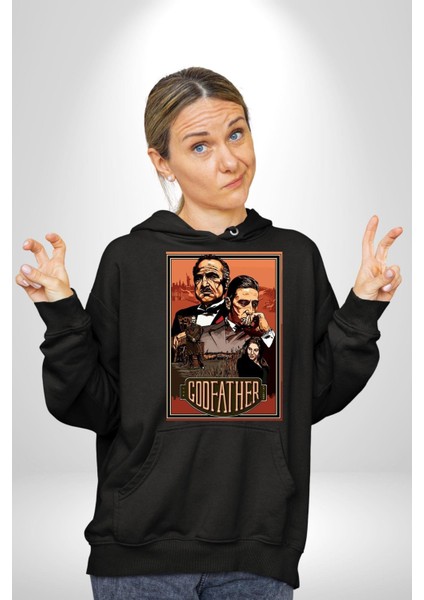 Godfather Italyan Mafyası Kadın Erkek Baskılı Üç Iplik Siyah Kapüşonlu Hodie Sweatshirt