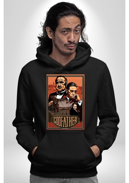Godfather Italyan Mafyası Kadın Erkek Baskılı Üç Iplik Siyah Kapüşonlu Hodie Sweatshirt