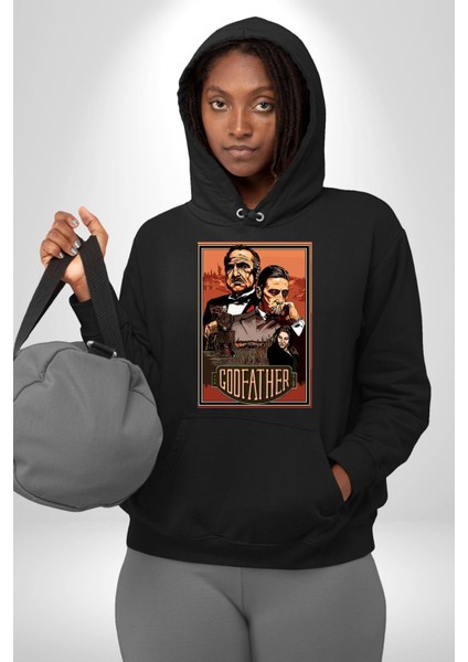 Godfather Italyan Mafyası Kadın Erkek Baskılı Üç Iplik Siyah Kapüşonlu Hodie Sweatshirt