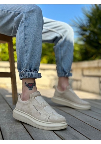 BA0307 Boa Kalın Süet Yüksek Taban Çift Bant Bej Erkek Ayakkabı fiyatları