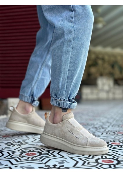 BA0307 Boa Kalın Süet Yüksek Taban Çift Bant Bej Erkek Ayakkabı modelleri