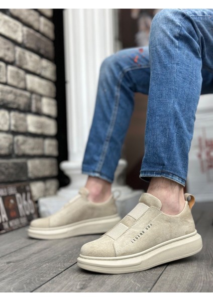 BA0307 Boa Kalın Süet Yüksek Taban Çift Bant Bej Erkek Ayakkabı indirimleri