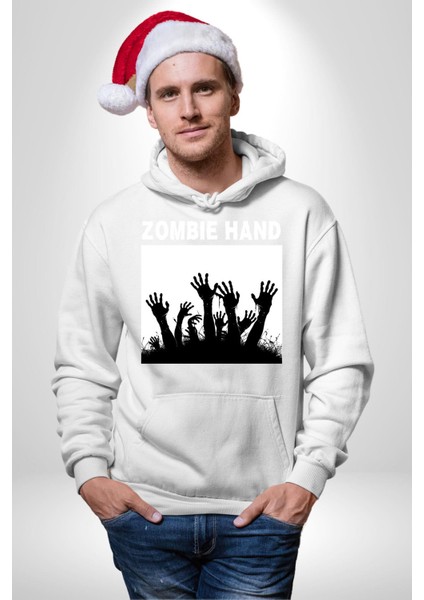 Zombi Elleri Logo Kadın Erkek Baskılı Üç Iplik Beyaz Kapüşonlu Hodie Sweatshirt fırsatları