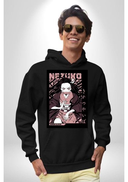 Demon Slayer Nezuko Kamado Anime Kadın Erkek Baskılı Üç Iplik Siyah Kapüşonlu Hodie Sweatshirt fırsatları