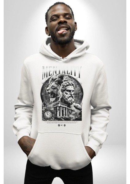 Zihniyet Yunan Aslan ve Antik Yunan Kadın Erkek Baskılı Üç Iplik Beyaz Kapüşonlu Hodie Sweatshirt modelleri