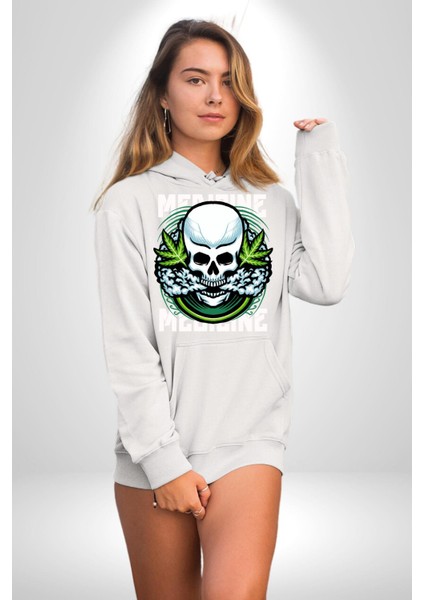 Ölü Cadılar Bayramı Kurukafa Kadın Erkek Baskılı Üç Iplik Beyaz Kapüşonlu Hodie Sweatshirt indirimleri