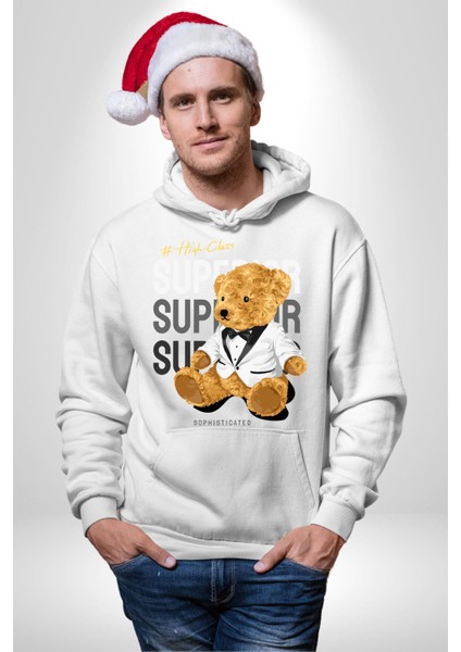 Yüksek Sınıf Oyuncak Ayı Kadın Erkek Baskılı Üç Iplik Beyaz Kapüşonlu Hodie Sweatshirt modelleri