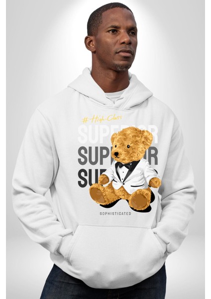 Yüksek Sınıf Oyuncak Ayı Kadın Erkek Baskılı Üç Iplik Beyaz Kapüşonlu Hodie Sweatshirt indirimleri