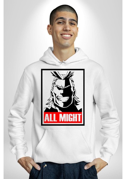 Her Şey Mümkün Justice Academy Kadın Erkek Baskılı Üç Iplik Beyaz Kapüşonlu Hodie Sweatshirt