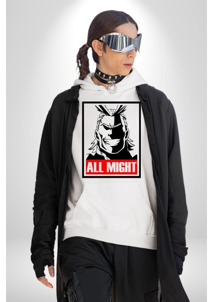 Her Şey Mümkün Justice Academy Kadın Erkek Baskılı Üç Iplik Beyaz Kapüşonlu Hodie Sweatshirt modelleri