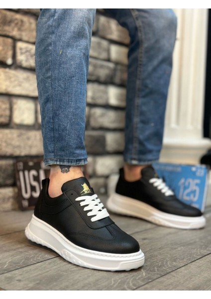 BA0327 Boa Kalın Yüksek Taban Siyah Bağcıklı Spor Erkek Ayakkabı