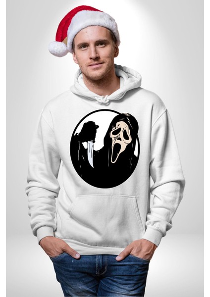 Çığlık Amerikan Korku Karakteri Kadın Erkek Baskılı Üç Iplik Beyaz Kapüşonlu Hodie Sweatshirt fırsatları