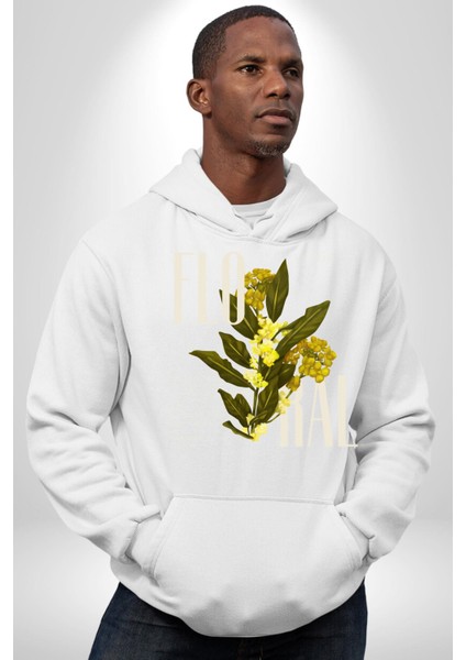 Modern Çiçek Tasarımı Kadın Erkek Baskılı Üç Iplik Beyaz Kapüşonlu Hodie Sweatshirt modelleri