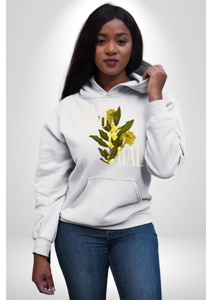 Modern Çiçek Tasarımı Kadın Erkek Baskılı Üç Iplik Beyaz Kapüşonlu Hodie Sweatshirt indirimleri