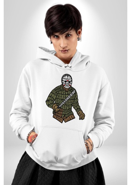 13.cuma Jason Korku Karakteri Kadın Erkek Baskılı Üç Iplik Beyaz Kapüşonlu Hodie Sweatshirt indirimleri