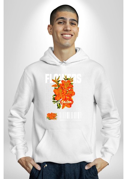 Çiçekler Nezaket Sokak Tarzı Kadın Erkek Baskılı Üç Iplik Beyaz Kapüşonlu Hodie Sweatshirt
