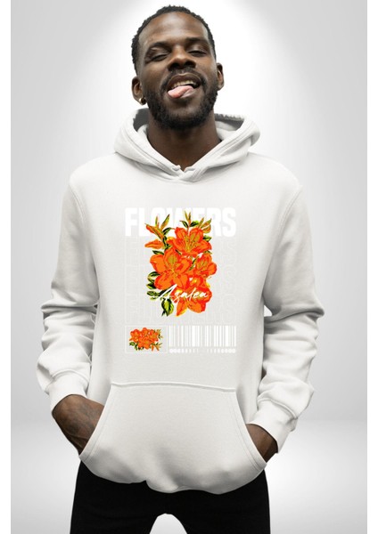 Çiçekler Nezaket Sokak Tarzı Kadın Erkek Baskılı Üç Iplik Beyaz Kapüşonlu Hodie Sweatshirt indirimleri