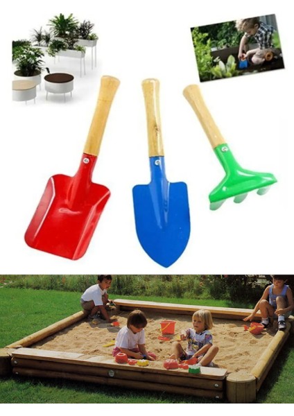 3’lü Bahçe Seti Toprak Kürek Tırmık Çiçek Saksı Toprak Işleme Seti Çocuklar Için Bahçe Kürek Tırmık Seti