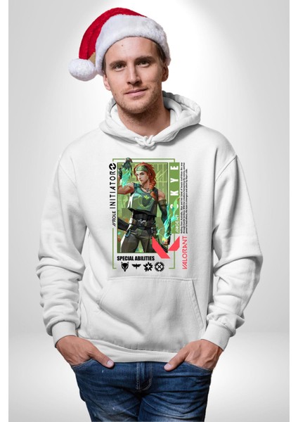 Skye Öncü Karakter Kadın Erkek Baskılı Üç Iplik Beyaz Kapüşonlu Hodie Sweatshirt