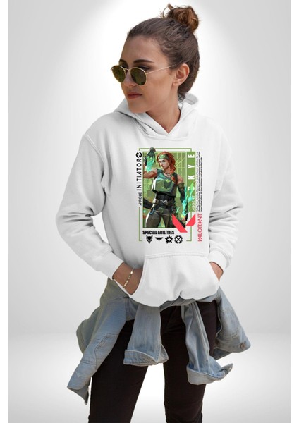 Skye Öncü Karakter Kadın Erkek Baskılı Üç Iplik Beyaz Kapüşonlu Hodie Sweatshirt fırsatları