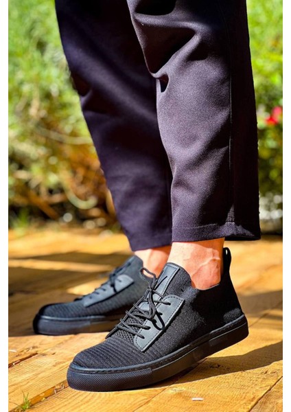 Erkek AYAKKABIKB-110 Kuback Siyah Triko Siyah Yüksek Taban Bağcıklı Günlük Erkek Ayakkabı modelleri