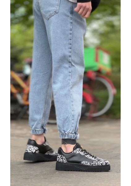 BA0802 Boa Gotik Desenli Siyah Yüksek Taban Erkek Günlük Ayakkabı fırsatları