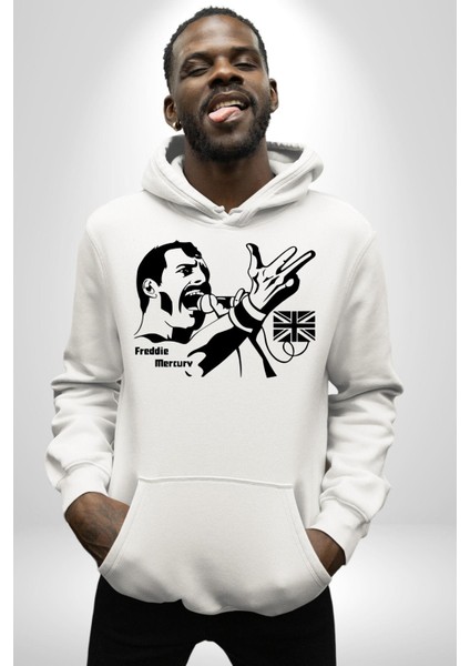 Freddie Mercury Ingiliz Queen Kadın Erkek Baskılı Üç Iplik Beyaz Kapüşonlu Hodie Sweatshirt indirimleri