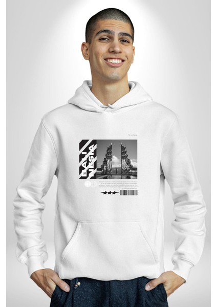 Bali Kültürü Yeni Tarz Kadın Erkek Baskılı Üç Iplik Beyaz Kapüşonlu Hodie Sweatshirt indirimleri