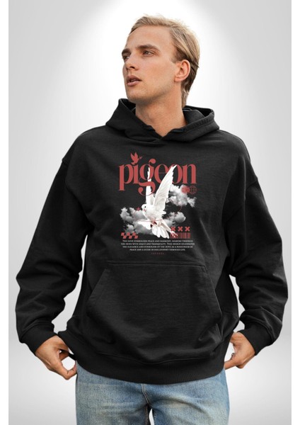 Barış Güvercini Old School Kadın Erkek Baskılı Üç Iplik Siyah Kapüşonlu Hodie Sweatshirt fiyatları