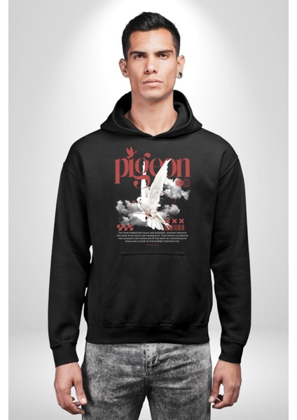 Barış Güvercini Old School Kadın Erkek Baskılı Üç Iplik Siyah Kapüşonlu Hodie Sweatshirt modelleri