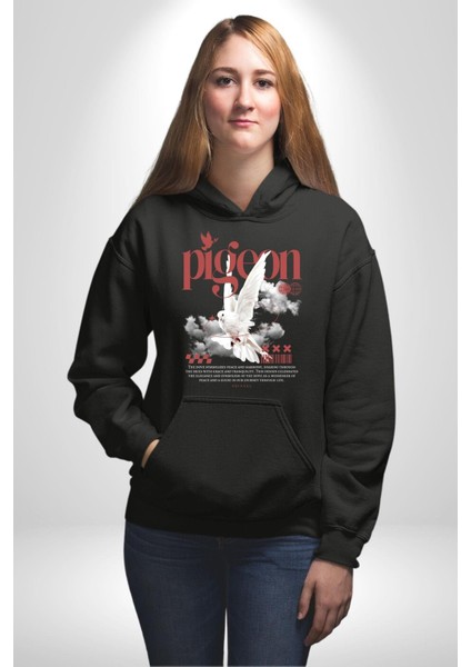 Barış Güvercini Old School Kadın Erkek Baskılı Üç Iplik Siyah Kapüşonlu Hodie Sweatshirt fırsatları