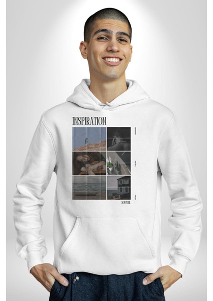 Yaz Zamanı Deniz Aşk Kadın Erkek Baskılı Üç Iplik Beyaz Kapüşonlu Hodie Sweatshirt