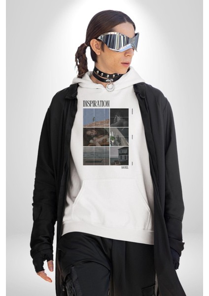 Yaz Zamanı Deniz Aşk Kadın Erkek Baskılı Üç Iplik Beyaz Kapüşonlu Hodie Sweatshirt modelleri