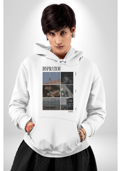 Yaz Zamanı Deniz Aşk Kadın Erkek Baskılı Üç Iplik Beyaz Kapüşonlu Hodie Sweatshirt fırsatları