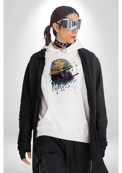 Barış Savaşçısı Goril Kadın Erkek Baskılı Üç Iplik Beyaz Kapüşonlu Hodie Sweatshirt fırsatları