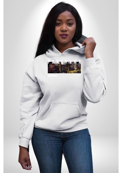 Panorama Imzası Orta Çağ Kadın Erkek Baskılı Üç Iplik Beyaz Kapüşonlu Hodie Sweatshirt modelleri