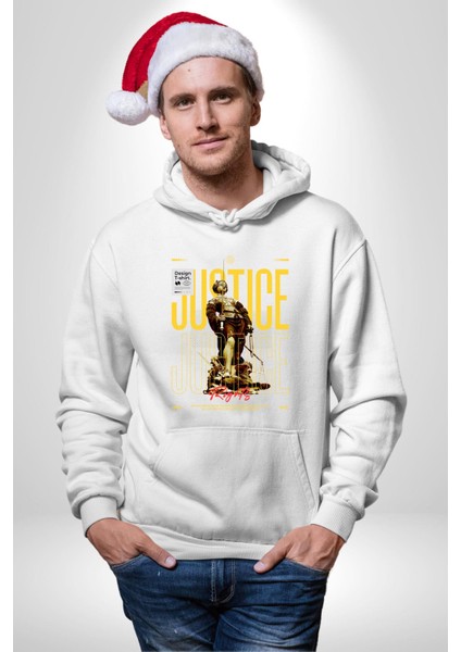 Adalet Doğru Olan Sokak Tarzı Kadın Erkek Baskılı Üç Iplik Beyaz Kapüşonlu Hodie Sweatshirt