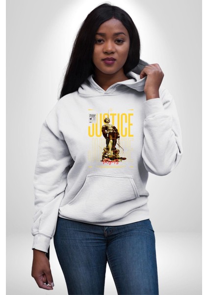 Adalet Doğru Olan Sokak Tarzı Kadın Erkek Baskılı Üç Iplik Beyaz Kapüşonlu Hodie Sweatshirt indirimleri