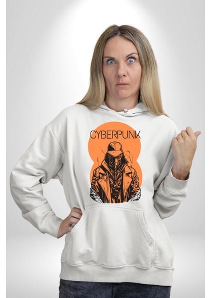 Cyberpunk Savaşçı Chyper Kadın Erkek Baskılı Üç Iplik Beyaz Kapüşonlu Hodie Sweatshirt fiyatları