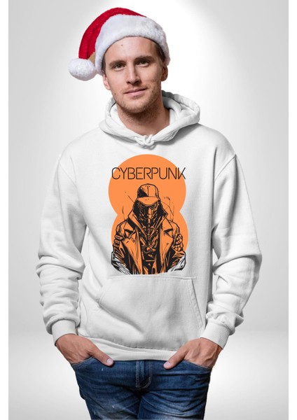 Cyberpunk Savaşçı Chyper Kadın Erkek Baskılı Üç Iplik Beyaz Kapüşonlu Hodie Sweatshirt modelleri