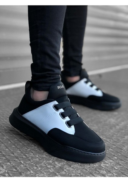 Erkek AYAKKABIBA0160 Bantlı Erkek Yüksek Taban Siyah Beyaz Siyah Taban Spor Ayakkabı