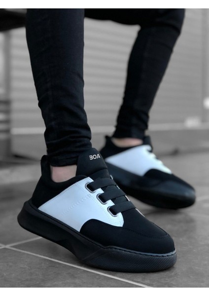 Erkek AYAKKABIBA0160 Bantlı Erkek Yüksek Taban Siyah Beyaz Siyah Taban Spor Ayakkabı fiyatları