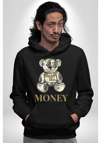 Dolar Ayı Havalı Tasarım Kadın Erkek Baskılı Üç Iplik Siyah Kapüşonlu Hodie Sweatshirt indirimleri