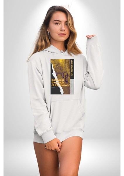Sezonun Büyüsüne Inanın Kadın Erkek Baskılı Üç Iplik Beyaz Kapüşonlu Hodie Sweatshirt indirimleri