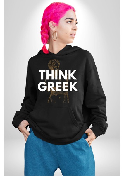 Yunan Gibi Düşün Modern Sanat Kadın Erkek Baskılı Üç Iplik Siyah Kapüşonlu Hodie Sweatshirt fırsatları