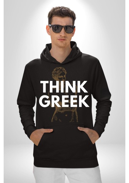 Yunan Gibi Düşün Modern Sanat Kadın Erkek Baskılı Üç Iplik Siyah Kapüşonlu Hodie Sweatshirt indirimleri